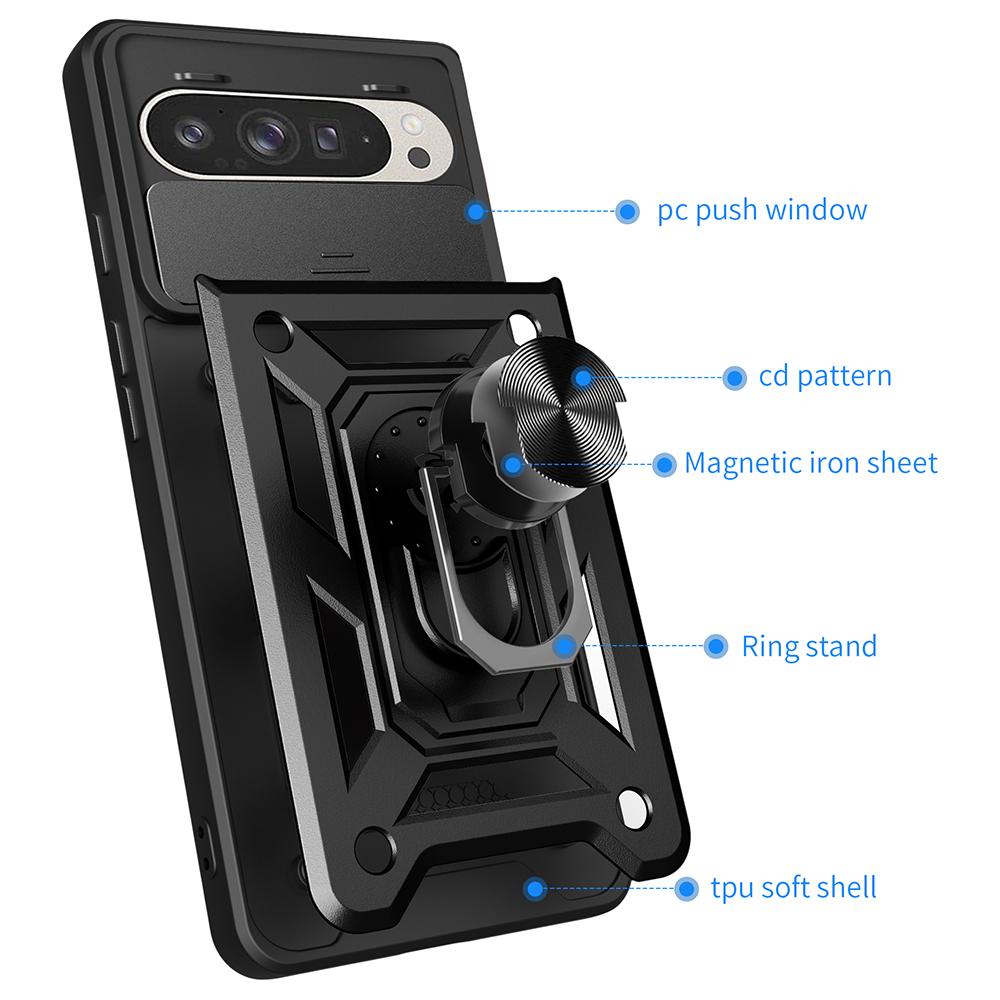 For Google Pixel 9 Pro/Pixel 9 Case with Slide Camera Lid PC+TPU Kickstand Phone Cover