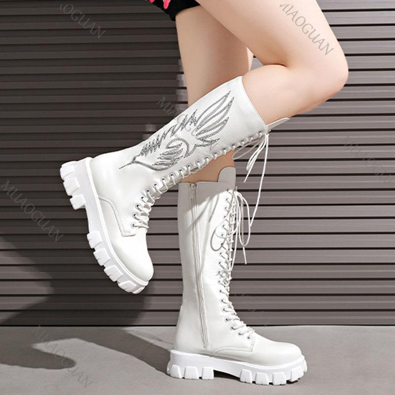 Fashion Embroidered Boots for Women 2025 Autumn New Thick-soled High-top Knee High Boots Retro Round Toe Long Platform Botas Femenina