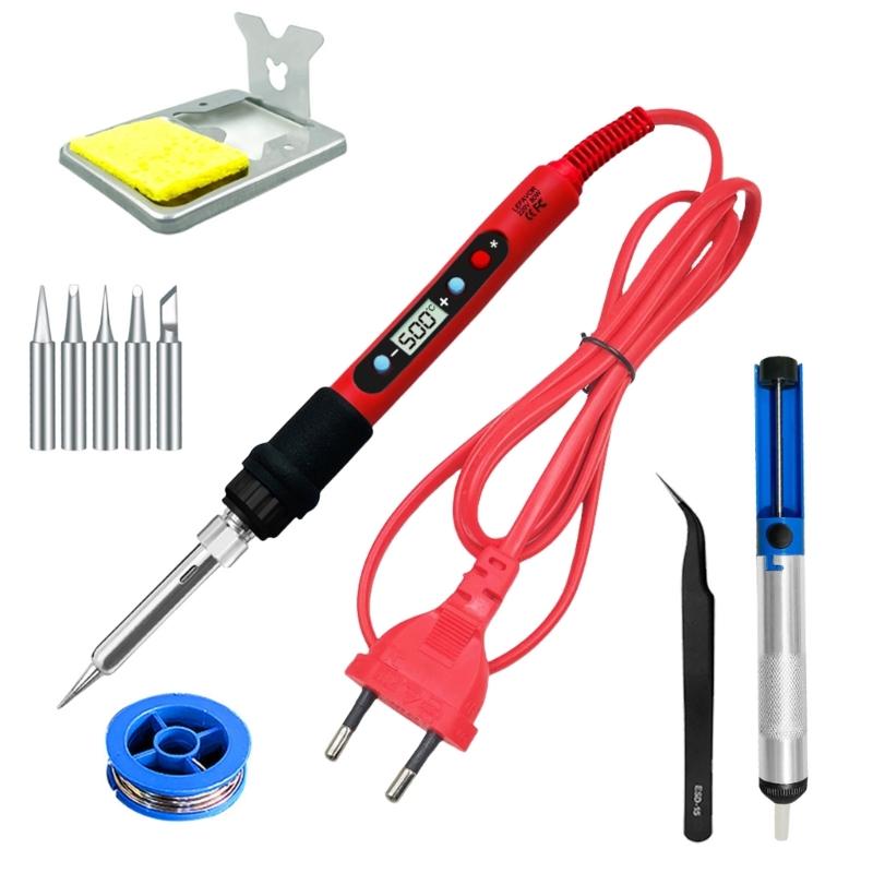 Digital Soldering Iron 80W with Switch Adjustable Temperature LCD Welding Tools Ceramic Heater Soldering Tips Tool