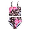 Girls Two Piece Bikini Set with Adjustable Straps and Floral Leopard Print Swimwear for Kids Summer Beach Pool Wear