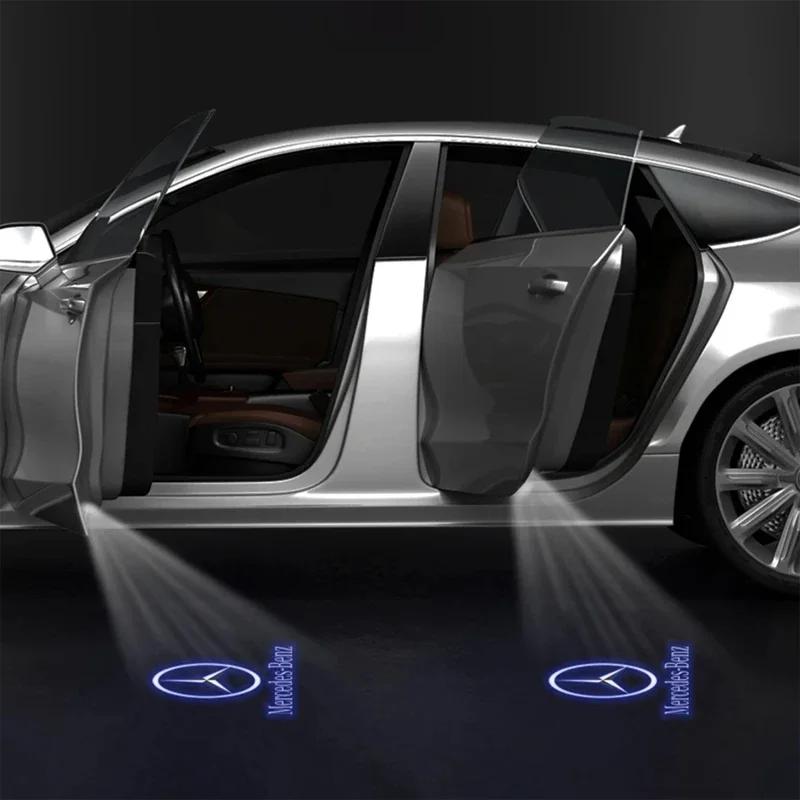 2Pcs Car Door Welcome Light Auto Emblem Badge LED Projector Lamp For Mercedes Benz C Class CLK SLK SLR W203 W208 W209 R171 R172