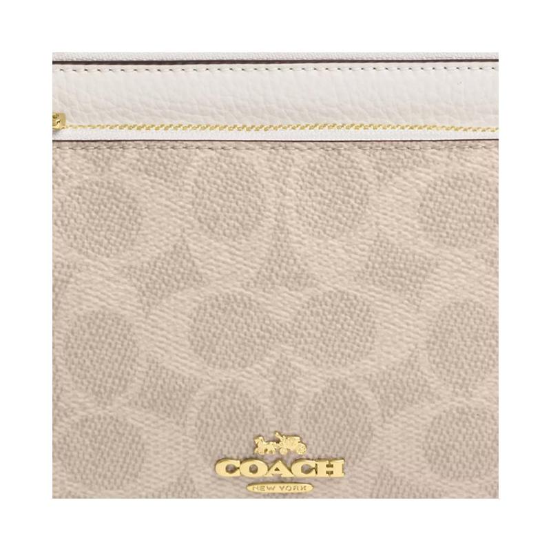 COACH etter Logo Closure Double Zipper Signature Coated Canvas and Leather Wallet Women's Pink and White Pink and white