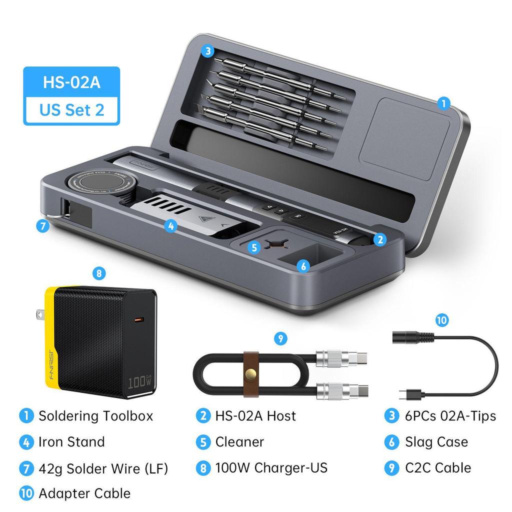 FNIRSI HS-02 Soldering Iron Set and Mobile Workbench Storage Box