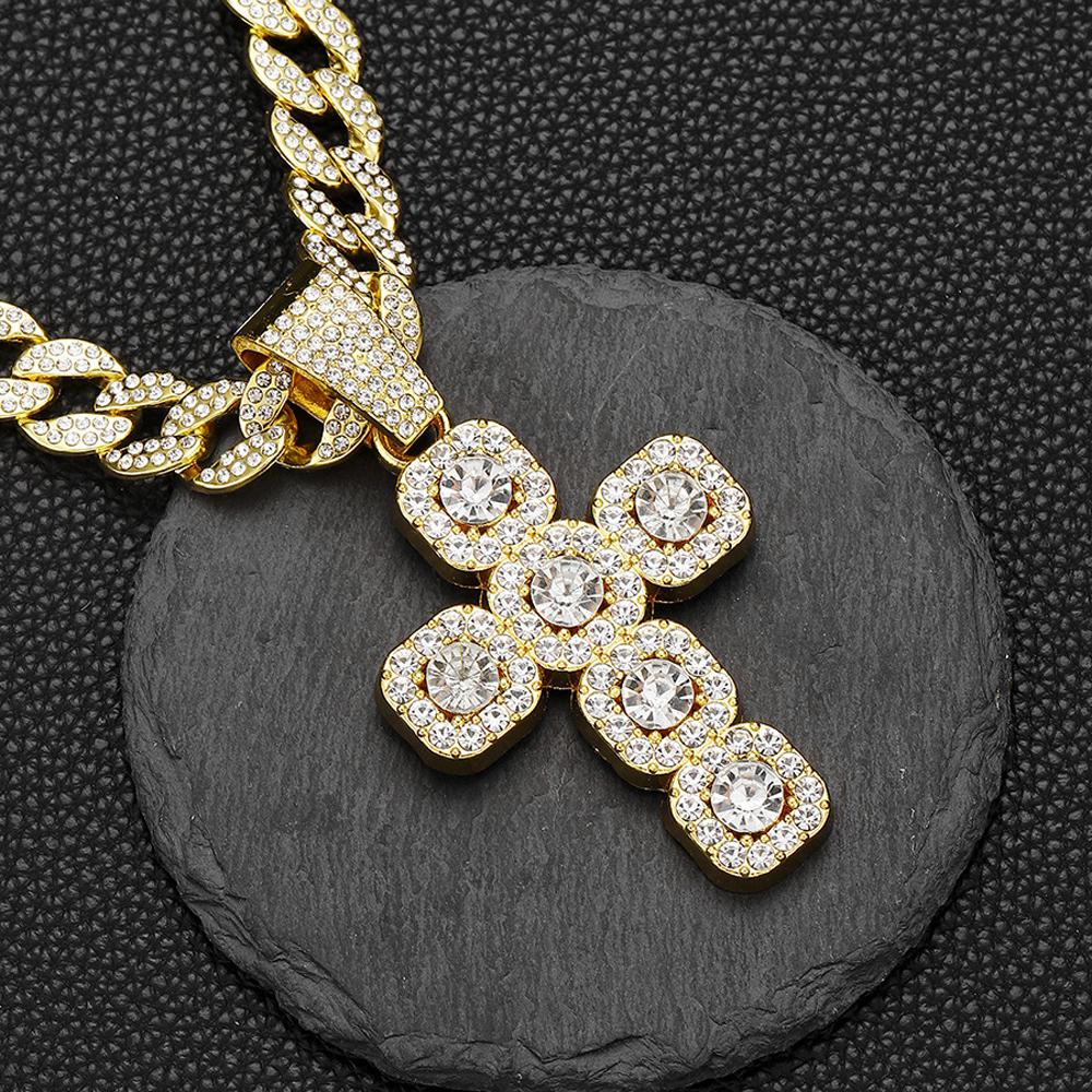 Fashion Men Hip Hop Square Cross Pendant Necklace with 13mm Cuban Chain Religious Faith HipHop Iced Out Bling Necklaces Jewelry