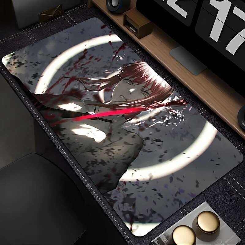 Mouse Pad Laptop Black And White Manga Abstract Mousepad Japan Anime Chainsaw Man Desk Mat Pc Kawaii Girl Makima Hd Keyboard Pad