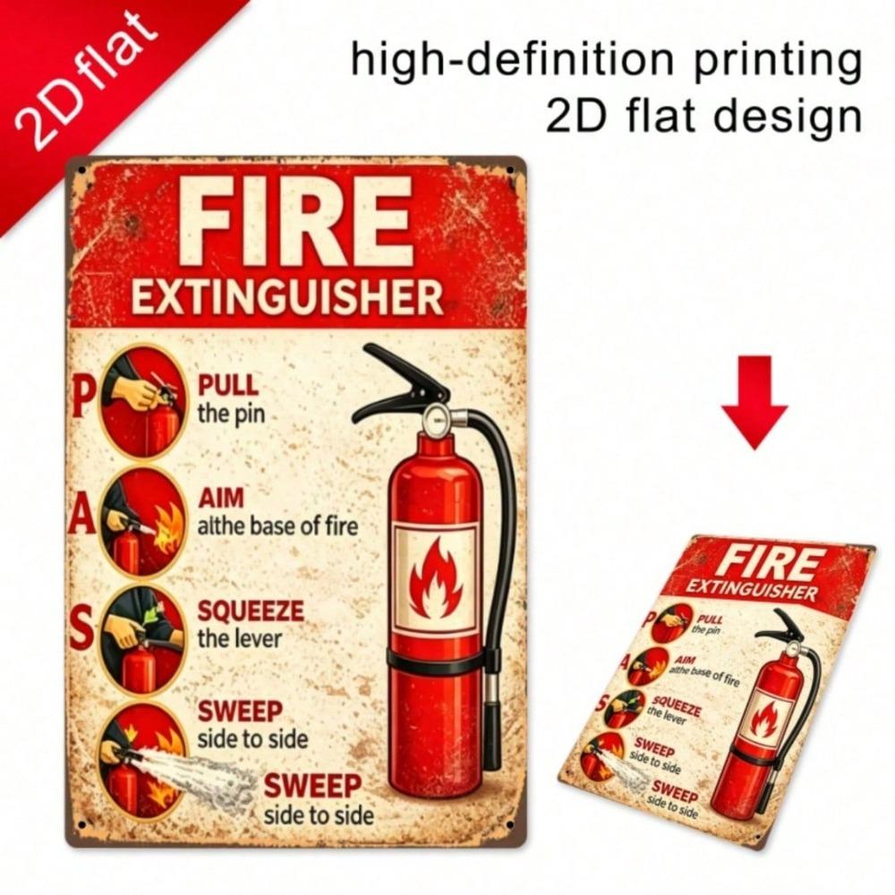 Vintage Fire Extinguisher PAS Metal Tin Sign, Pull Aim Squeeze Sweep Plaque, Retro Garage Wall Decor