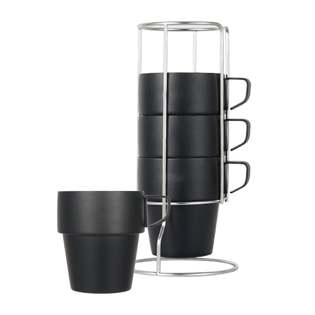 Sada 4 stohovatelných hrnků na kávu se stojanem Stohování 304 Nerezová ocel Dvojitě izolované hrnky pro