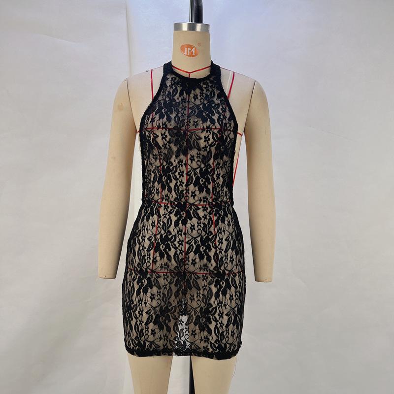 2024 Spring/Summer Lace Halter Neck Bodycon Dress for European and American Women