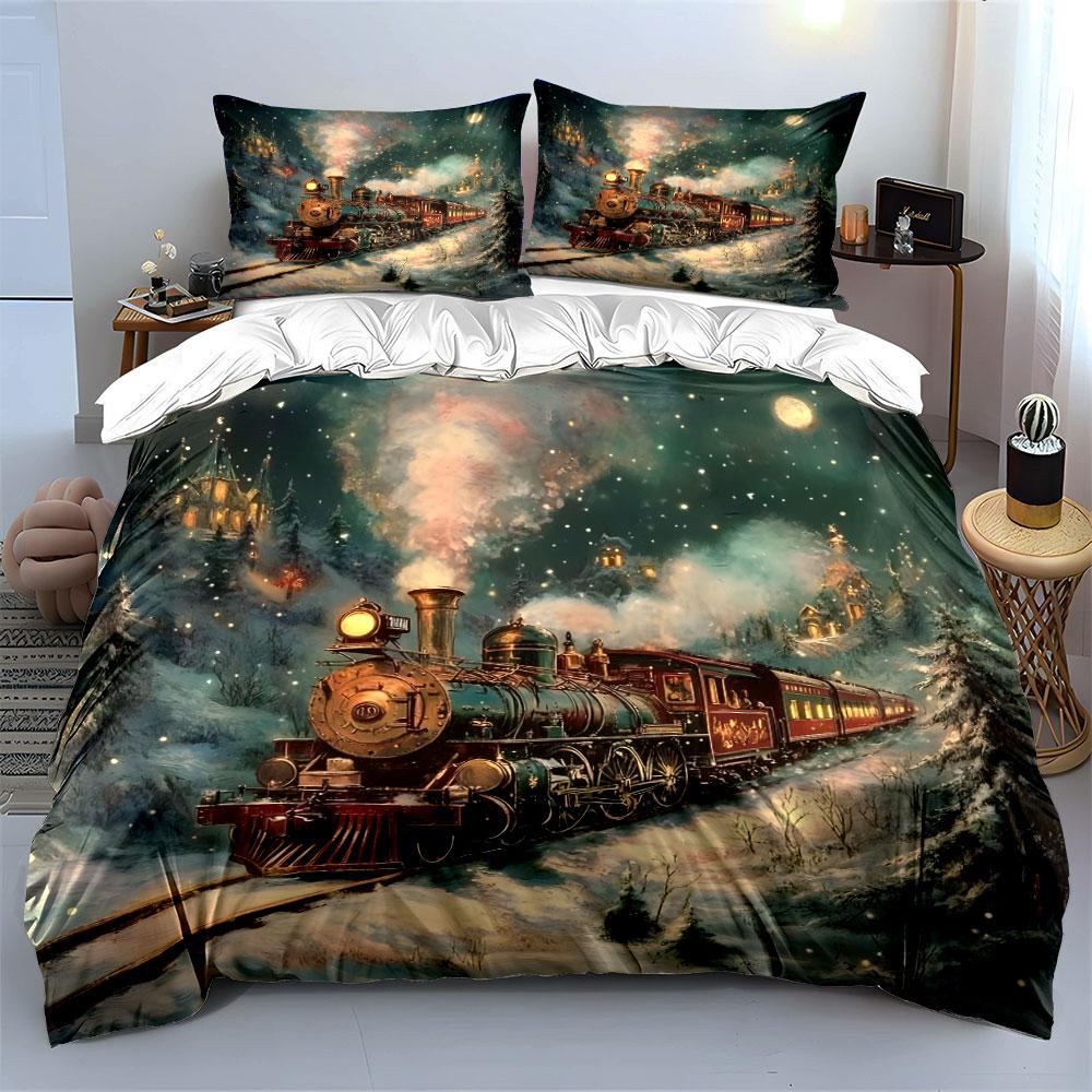 Winter Train Journey Gift Set  Kid'S And Adults' Bedroom Decor, Exquisite Three-Piece Bedding Set Gift