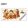 Cute Animal Window Art Little Hedgehog Tree Stump Static Sticker, Watercolor Decorative Thanksgiving Decorations Decal, Reusable PVC Cling for Autumn