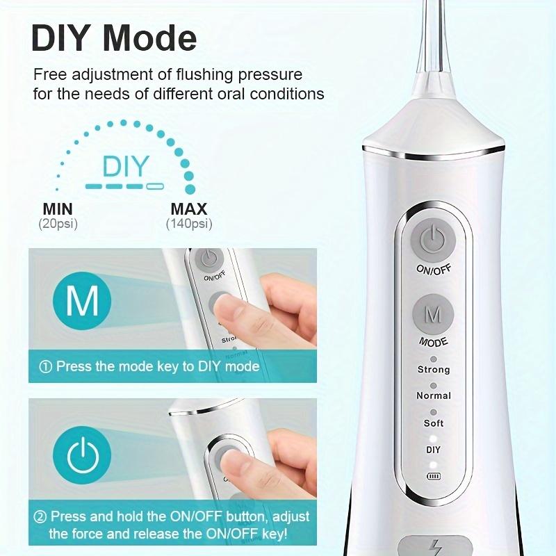 Portable Cordless Water Flosser 4 Cleaning Modes USB Rechargeable 1500mAh Lithium Battery Dental Flosser for Teeth Cleaning Oral Irrigator