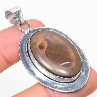 Natural Mud Crack Fossil Gemstone 925 Sterling Silver Gift Pendant 1.97" Z3P49