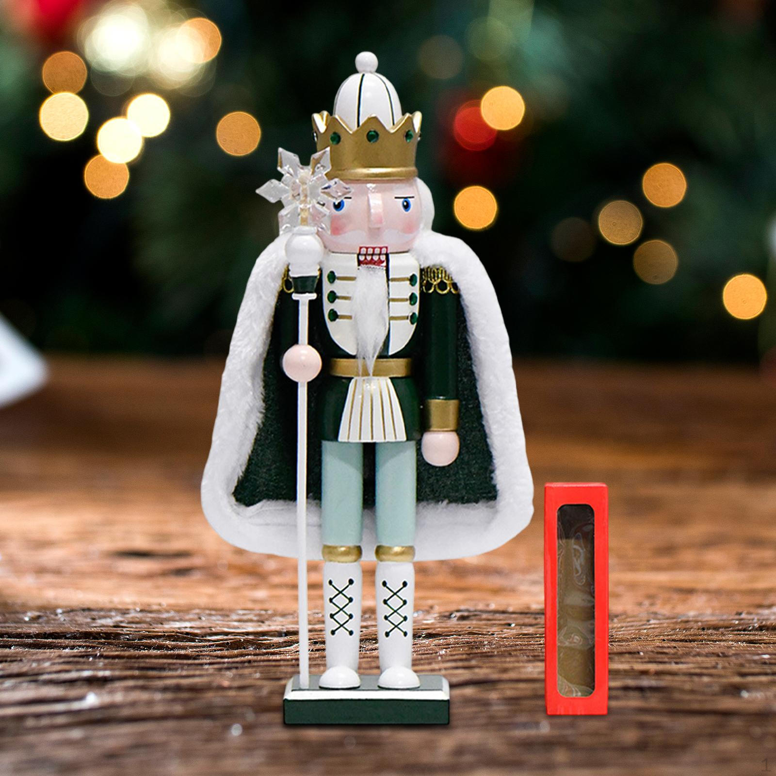 

Traditional Wooden Nutcracker King Ornament Christmas Decor Artwork Creative Table Statue for Shop Crown