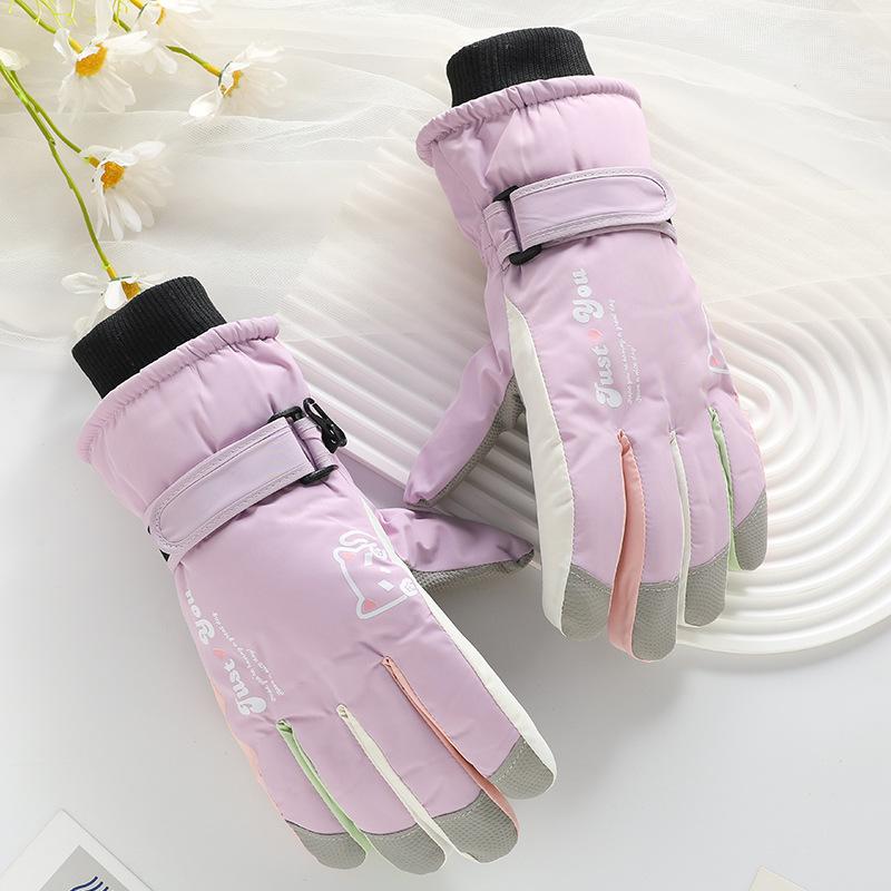 Ski Gloves Cartoon Women's Waterproof Thickened Velvet Touch Screen Cycling Windproof Outdoor Cycling Winter Warm Gloves