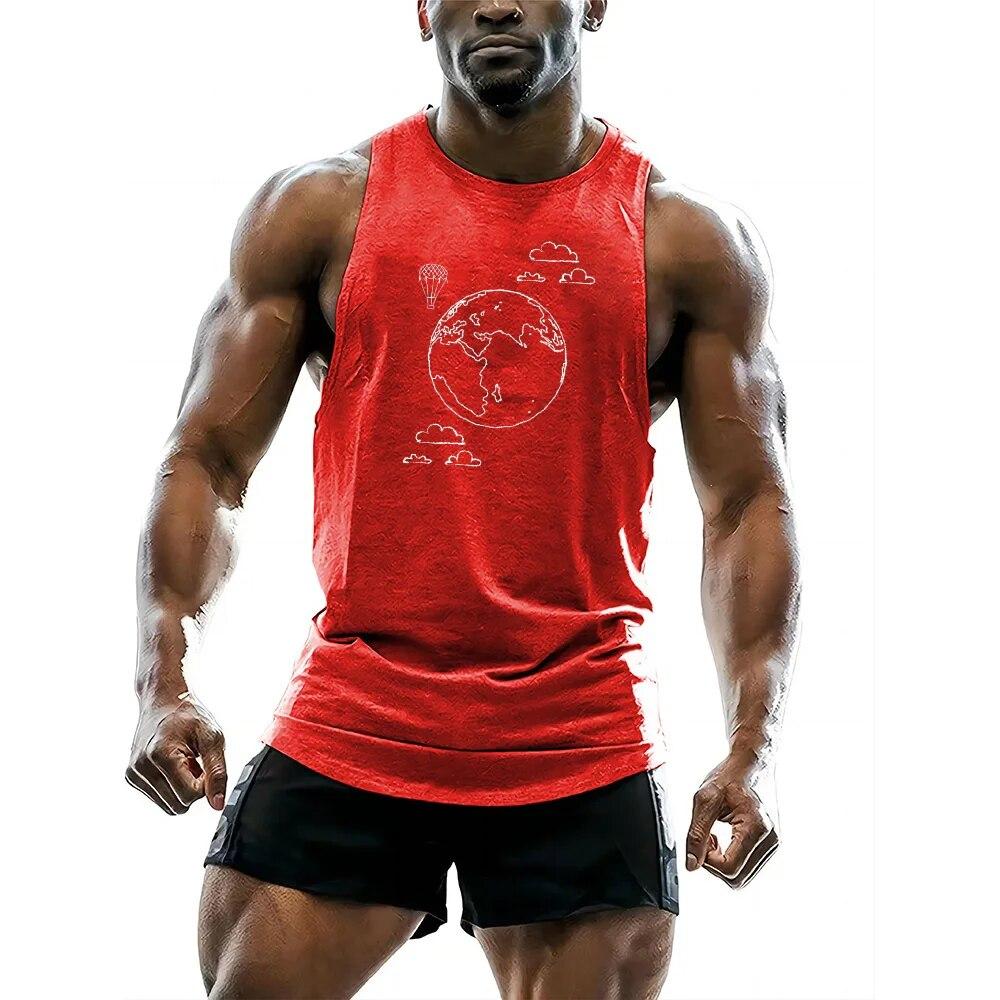Summer Crew-neck Adult Men's Sports Style Fashion 2D Printed Sleeveless Sports Quick-drying Vest Fitness Sports Sleeveless Vest