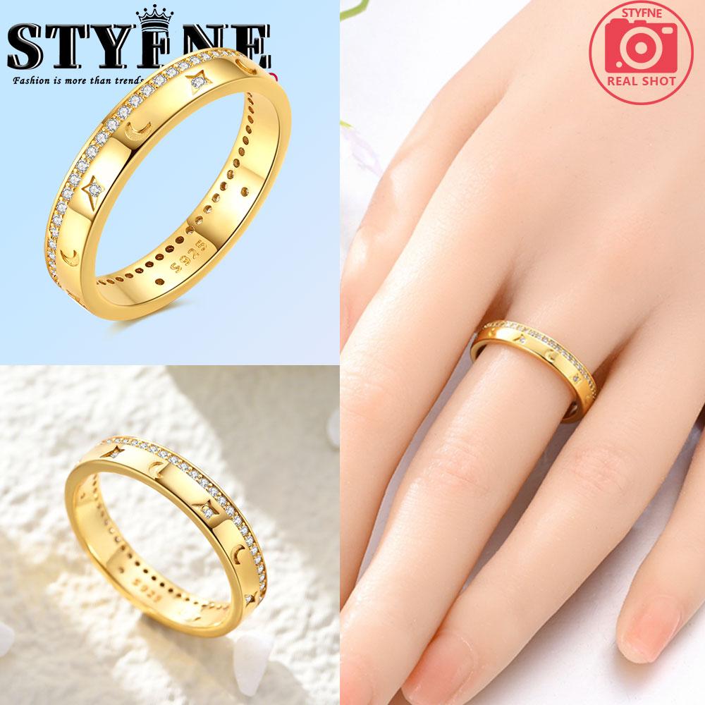 Copper Authentic Gold Plated Sparkle Zircon Meteor Moon Womens Anniversary Gift Engagement Rings for Women Mens Jewellery