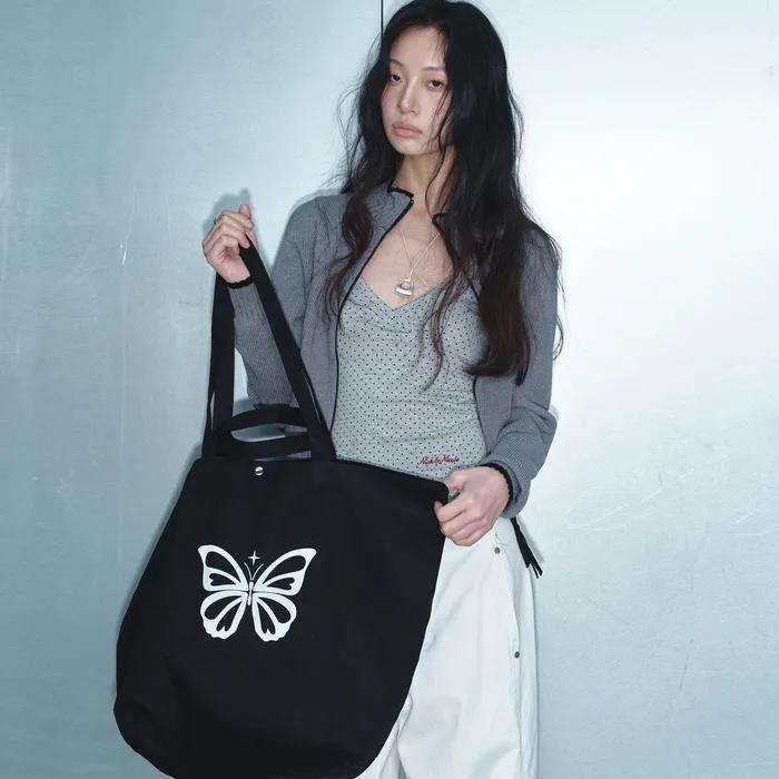 BUTTERFLY GRAPHIC CANVAS BAG_BLACK