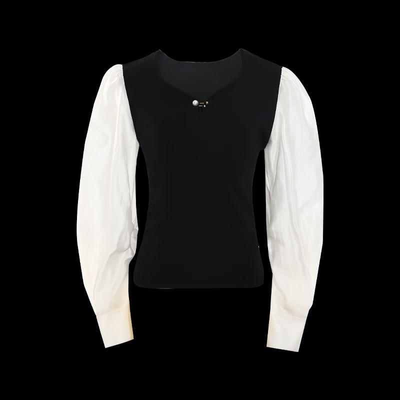 HERTU Women's Fashion Patchwork Knit Sweater