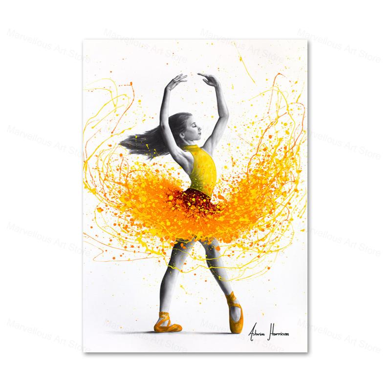 Beautiful Ballet Dancer Canvas Poster Prints Abstract Butterfly Flower Watercolor Canvas Painting Wall Art Pictures Home Decor