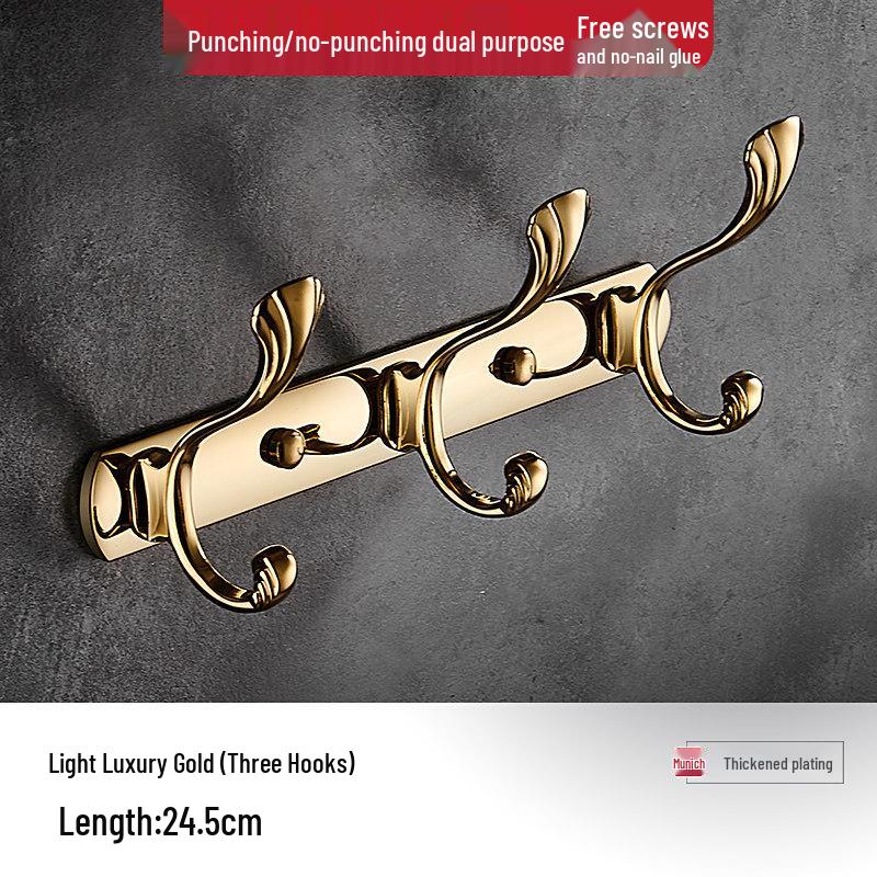 

No-Drill Gold Coat & Clothes Hook Rack for Wall or Door