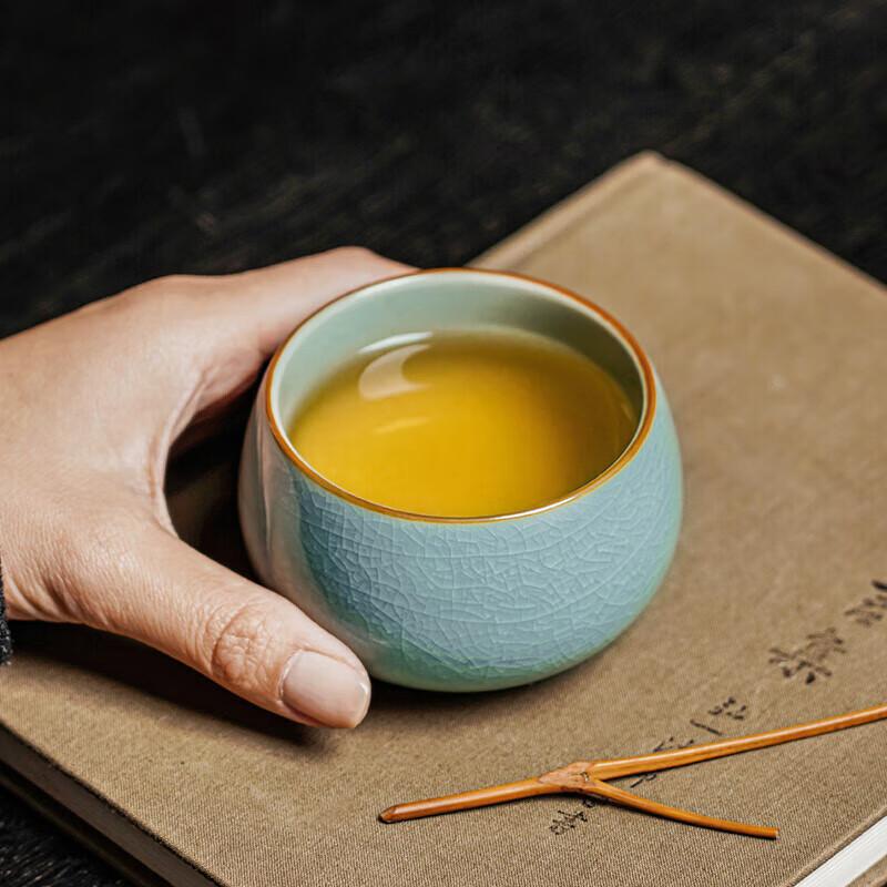 Qixuanyuan Ru Kiln Ice Flower Tea Cup, Master Cup, Drinking Cup, Ceramic Ice Crack Pattern Kung Fu Tea Cup, Pair of Cups, Gift, Holiday Present