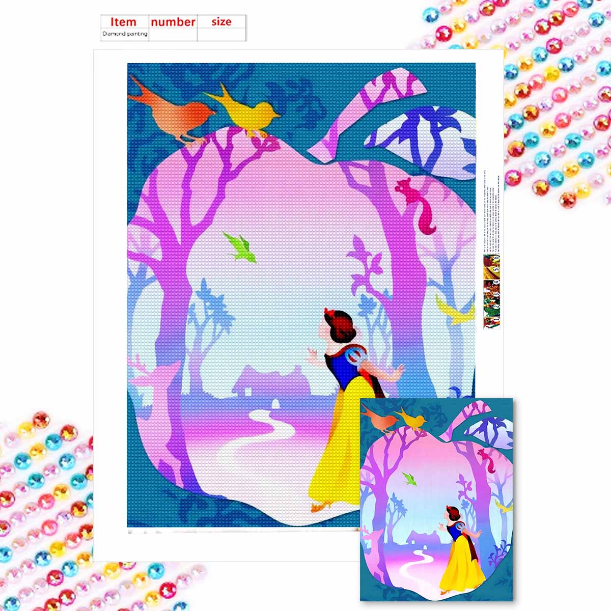 

5D Алмазная Живопись Сделай Сам Белоснежка в Приключении Полная Выкладка Стразы Мозаика Вышивка Изделия Ручной Работы Домашний Декор Подарок Round 20x30cm