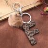 Western Cowboy Leopard Print Leather Keychain with Acrylic Letter and Plush Ball Accessories