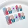 Handcrafted Press-On Nails With 3D Relief Design Gradient Color Block Sculpted Tips Medium-Long Square Shape Reusable Nail Art