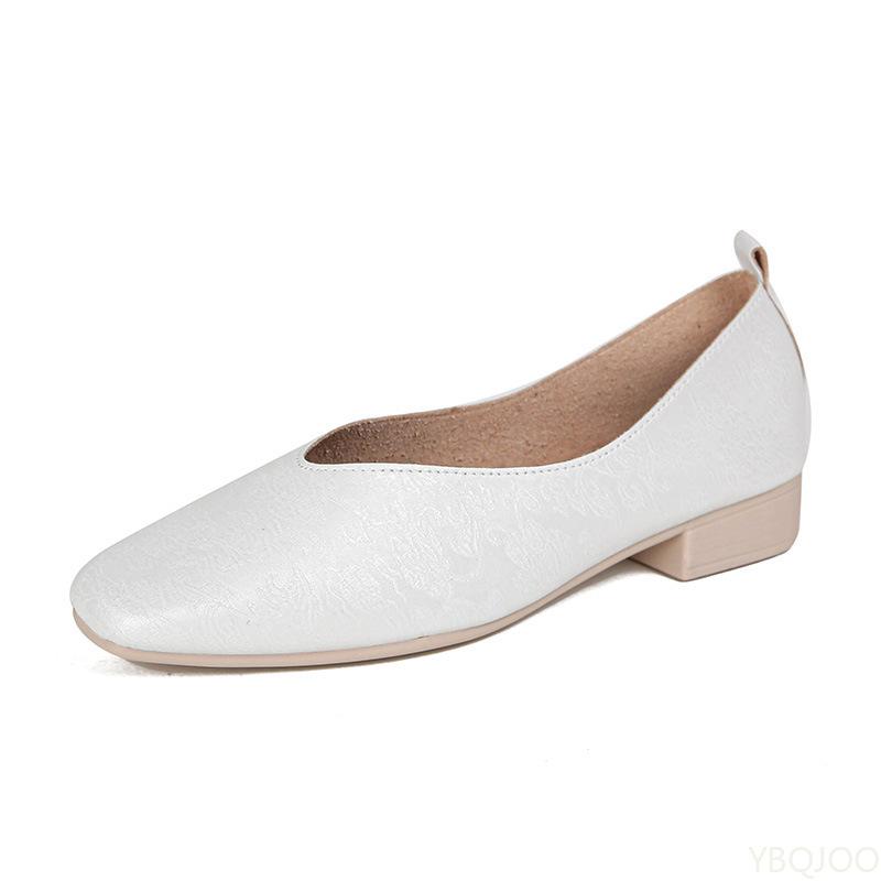 Fashion Women's low heeled soft soled flat shoes for spring summer elegant square toe cute casual shallow mouth single shoe