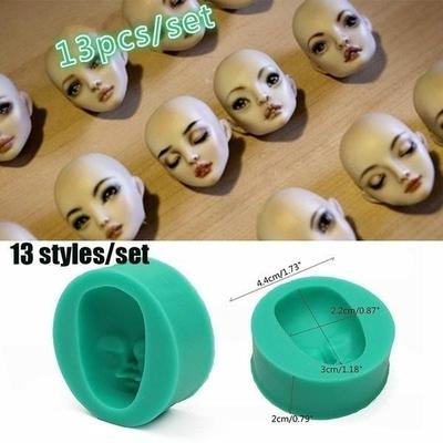 13 Muster 3D Puppen Gesicht Silikonform Schwamm Fondant Kuchen Schokolade Backwerkzeug Babygesicht Form