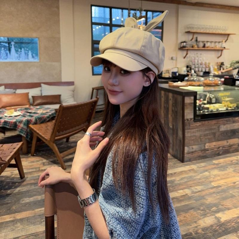 Girls Beret Subculture Rabbits Ear Painter Hat Artist Hat Gift for Halloween Rabbits Ear Decorated for Holiday