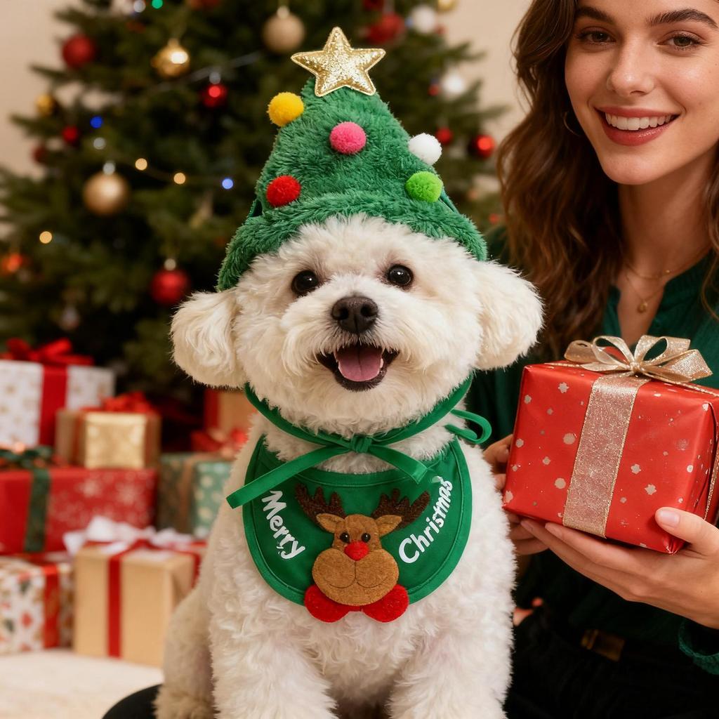 Dog Christmas Costume Cute Holiday Cosplay Pet Hat Bandana Cute Cat Christmas Costume Set for Gathering Party Photoshoot Photo