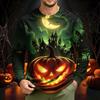 Herre corduroy langermet skjorte med Halloween-trykk