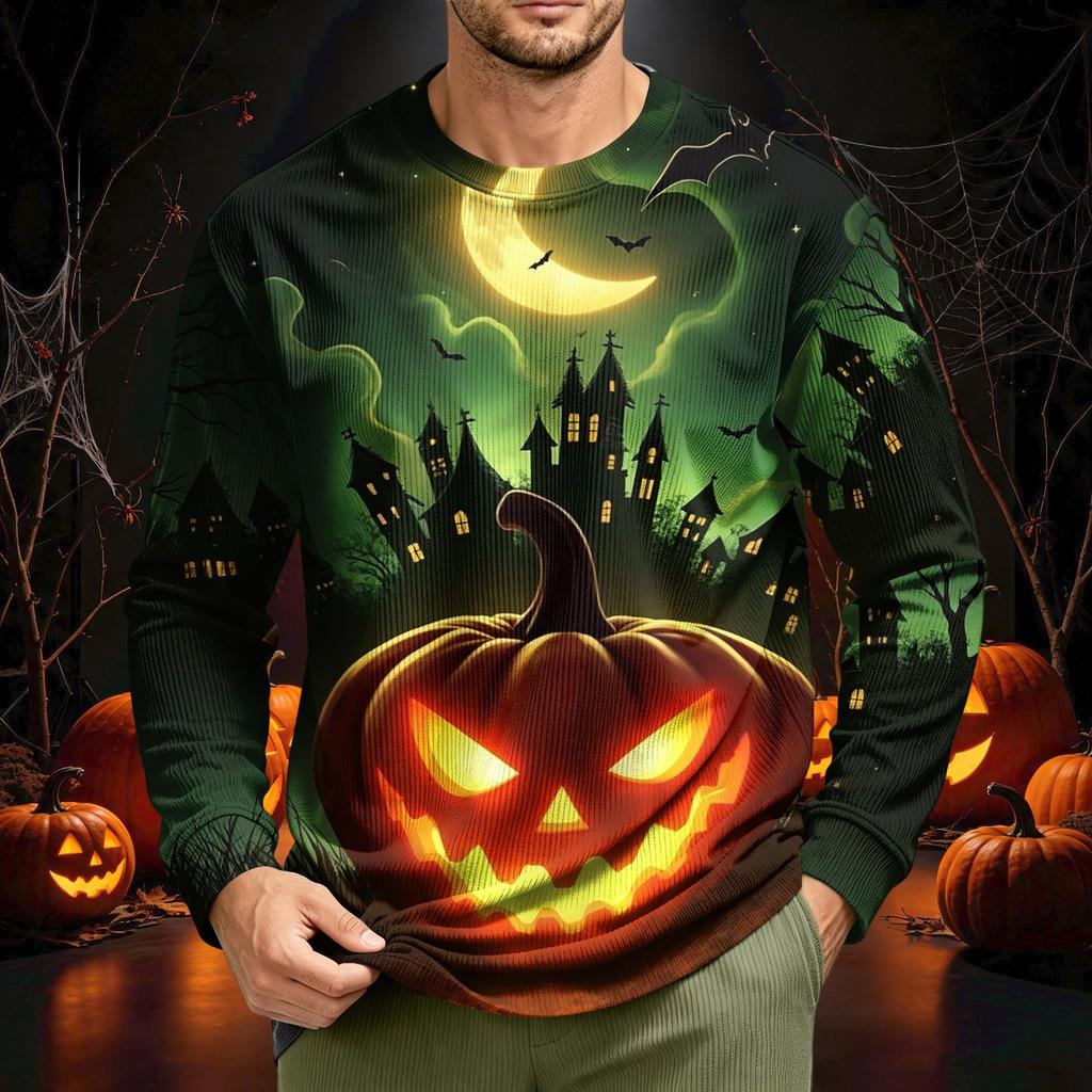 Herre corduroy langermet skjorte med Halloween-trykk