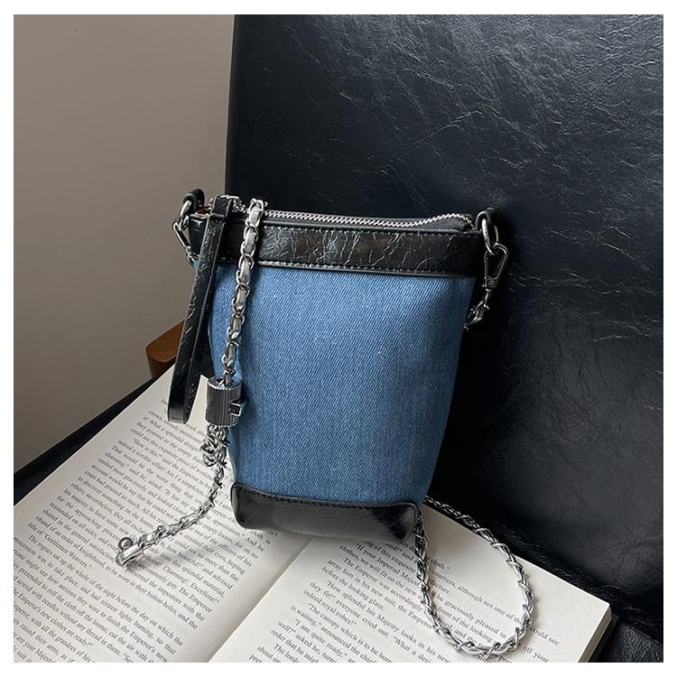 IELGY Fashion Casual Bucket Bag Trendy All-Match Denim Shoulder Bag High-End Simple Cross-Body Bag