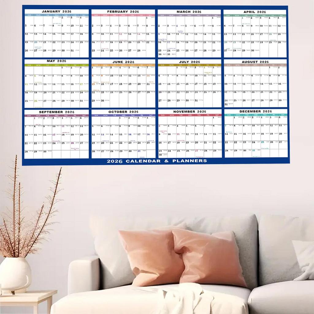 Large Wall Calendar Dry Erase 12 Month Wall Calendar Planner 2026 24 X 36 Inch Yearly Schedule Organizer for Indoor Home Fridge