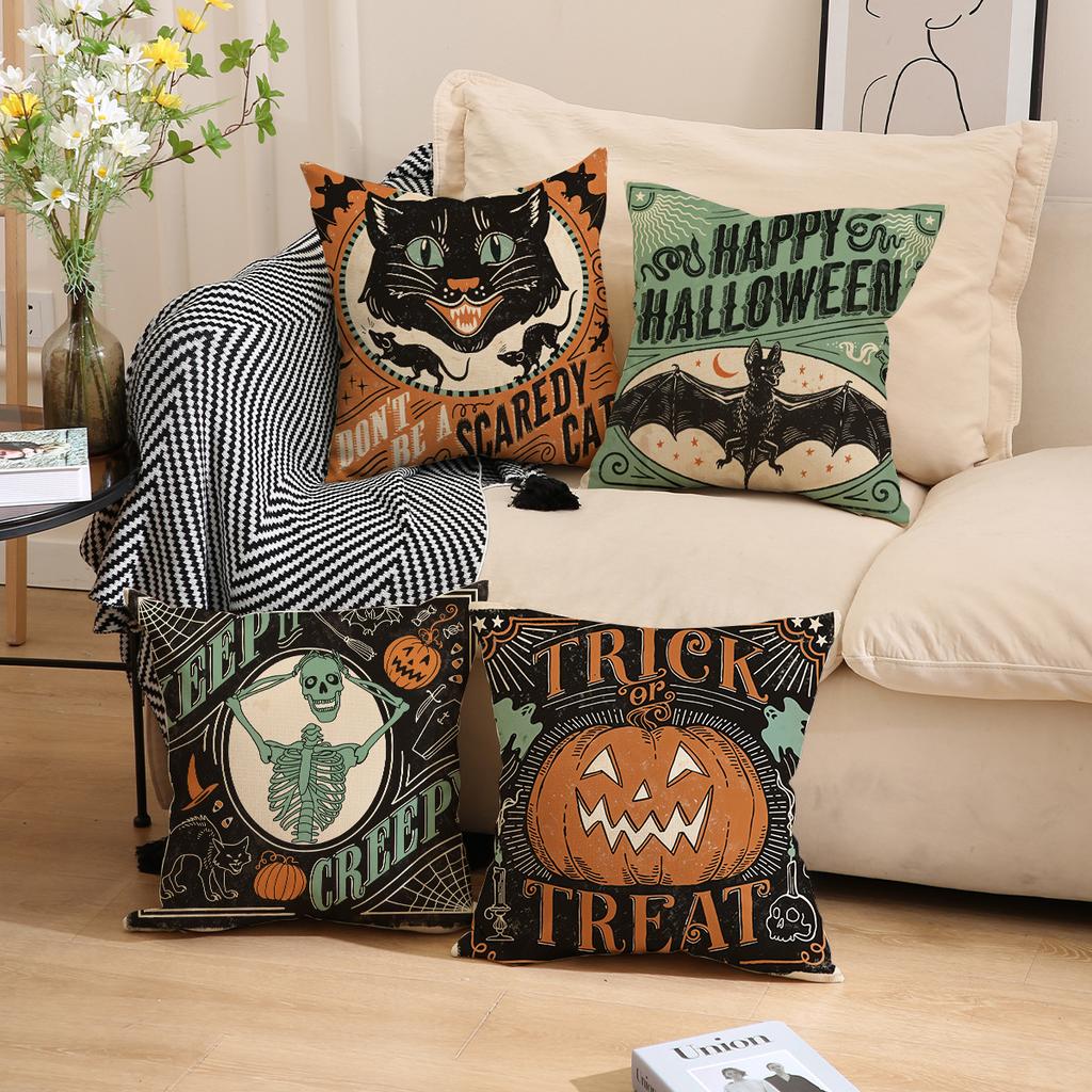 Halloween Funny Pillow Cover Home Living Room Sofa Cushion Printed Linen Fun Cushion Cover