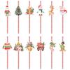 Theme Table Christmas Decor Disposable Paper Straws Set With Santa Pattern Claus