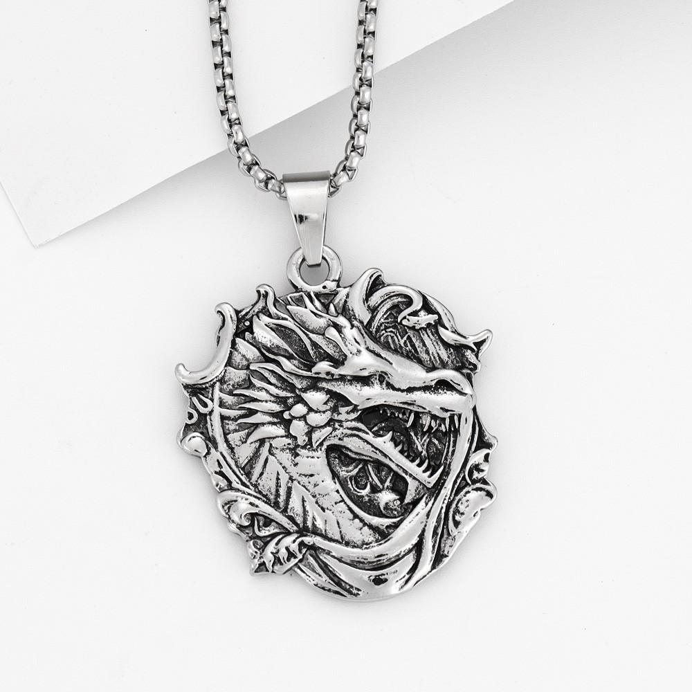 Retro Faucet Men's Distressed Embossed Dragon Brand Accessories Pendant Necklace