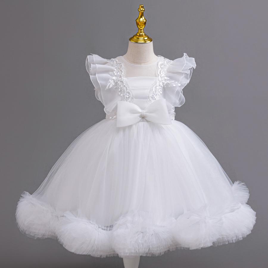 New Kids Net Lace Princess Dress with Frills, Large Size Girls' Birthday Outfit