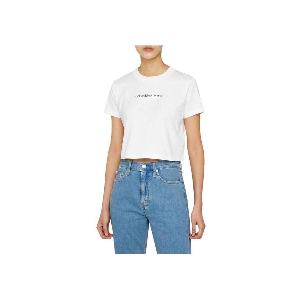 Calvin Klein Solid Short Sleeve T-Shirt Women tops White J224288-YAF