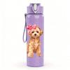 1PZ Cane Barbone Dorato Carino Cartone Animato 750ml Bottiglia d'Acqua Sportiva in Plastica Colorata Tappo Flip con Cannuccia Anti-perdite Adatta per Sport Ufficio Uso Domestico