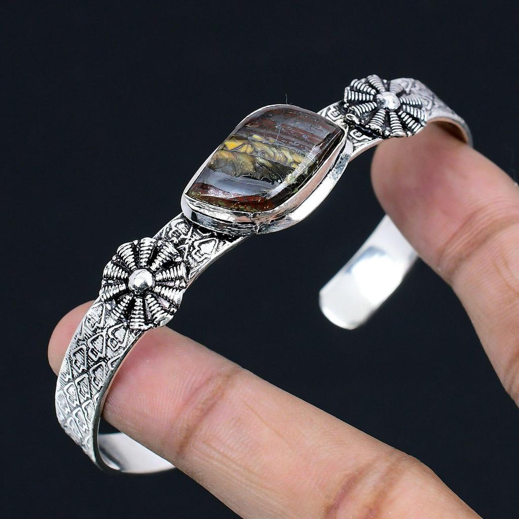 Daughters Day Deal 925 Sterling Silver Iron Tiger Eye Stone Wife Bangle Jewelry