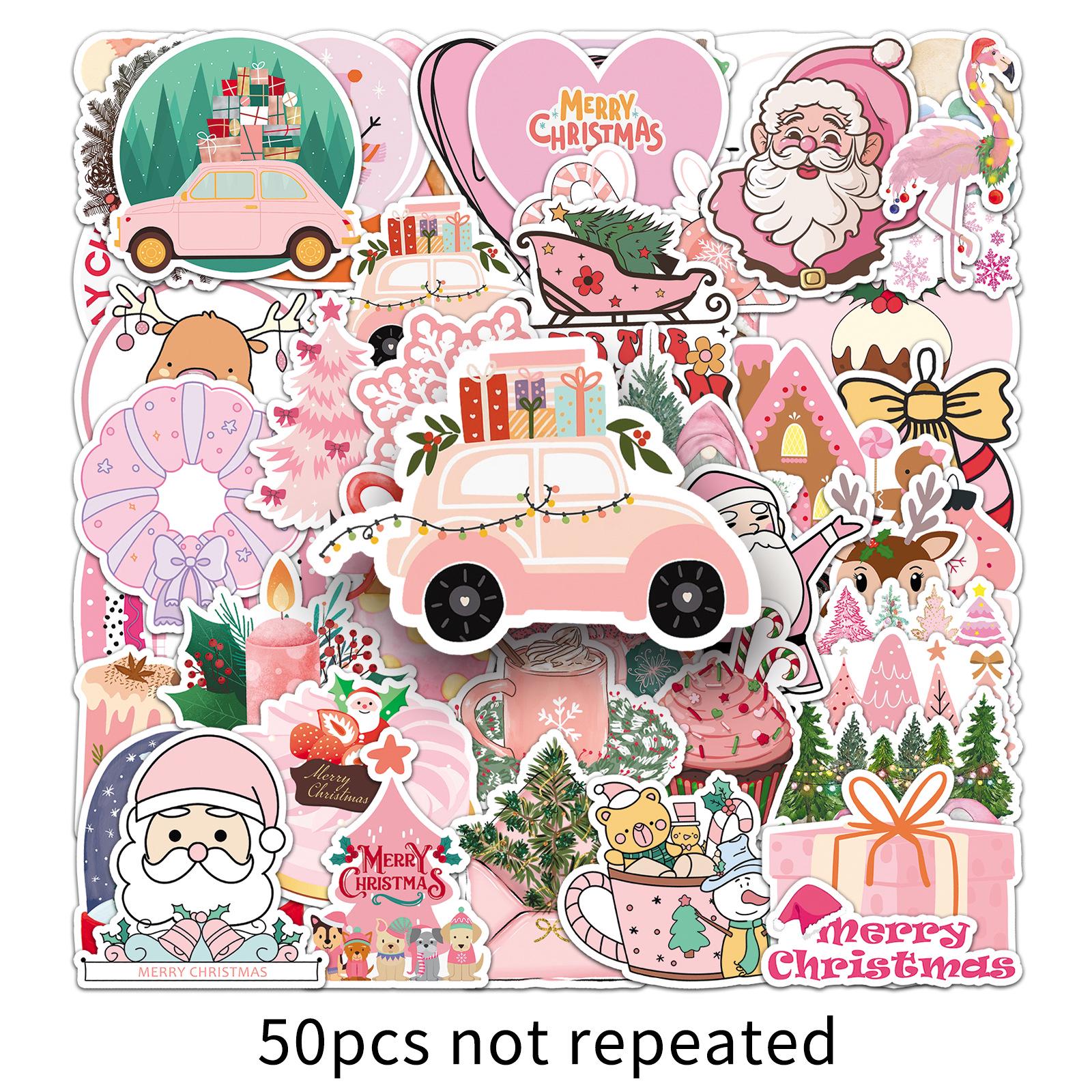 50 Pink Christmas Stickers: Cute, Festive, Creative Decorations for Journals and Cars