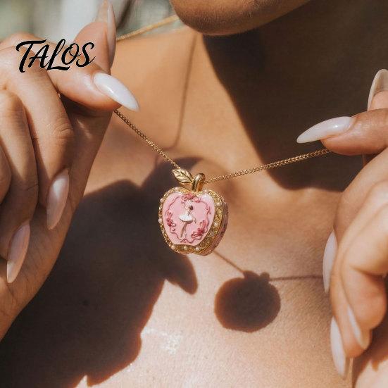 Talos Openable Fruit Charm Necklace, Treasure Box Pendant with Mini Figurine Inside, Elegant Necklace Gift for Wife Girlfriend