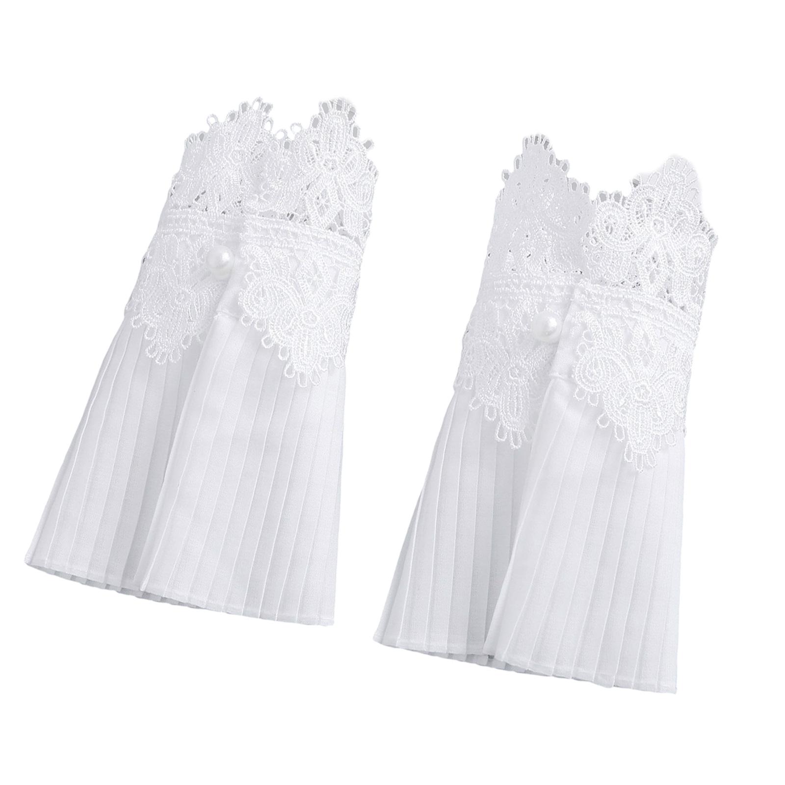 

Элегантные плиссированные кружевные нарукавники с вышивкой в виде цветов, удлиненные рукава для женщин, аксессуар к платью для формального мероприятия белый
