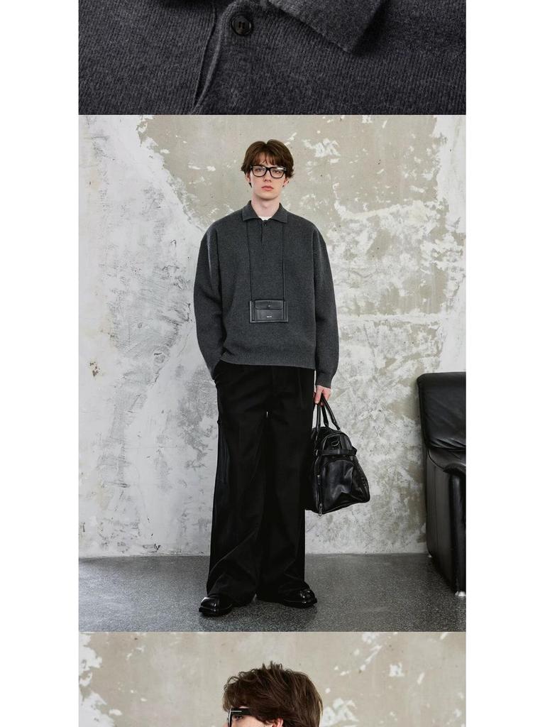 Men's Slim Fit Lapel Polo Knit Sweater - Long Sleeve, Trendy Korean Style for Autumn and Winter