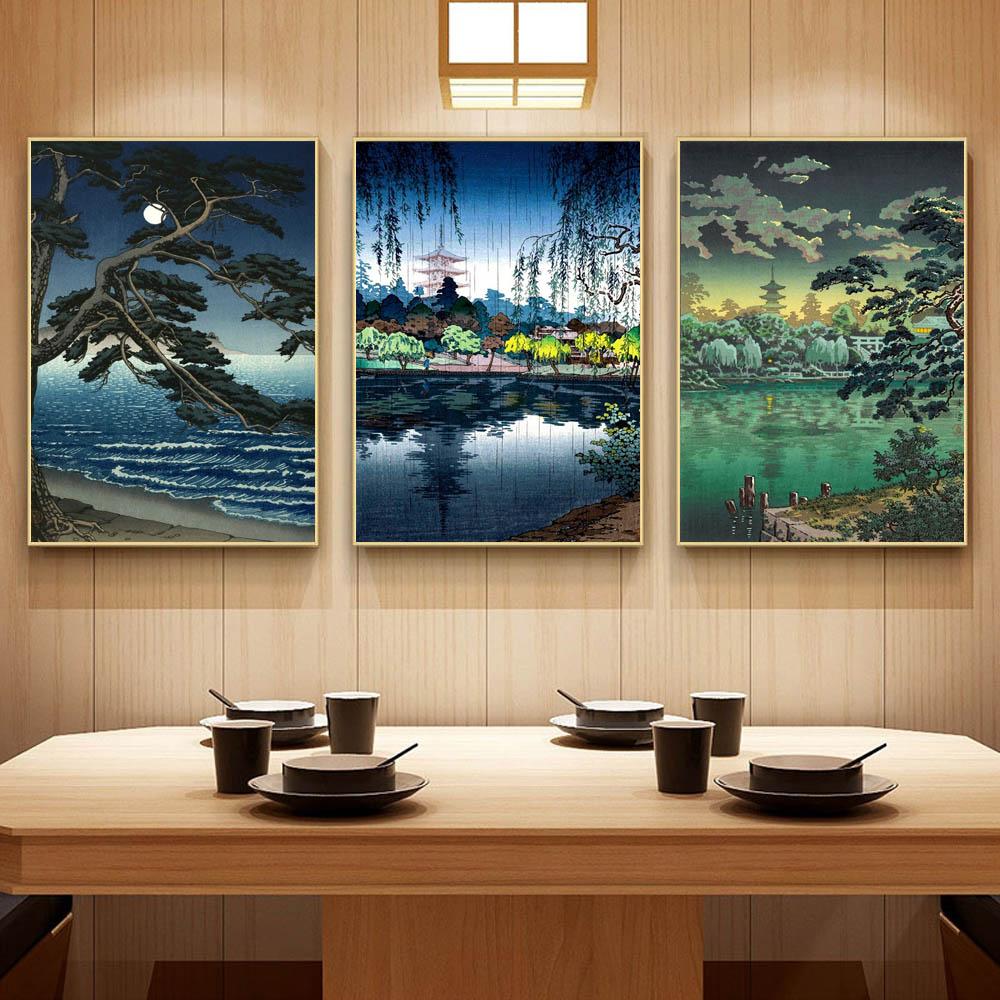 Japanese Rural Style Retro Landscape Canvas Painting Lake Park Beauty Poster Office Wall Art Living Room Home Decoration Mural No Frame