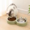 Frog Shaped Double Pet Bowl,Removable Stainless Steel Dog Cat Feeder Water Bowl,Anti‑Slip Anti‑Tip PP Base for Small Pets