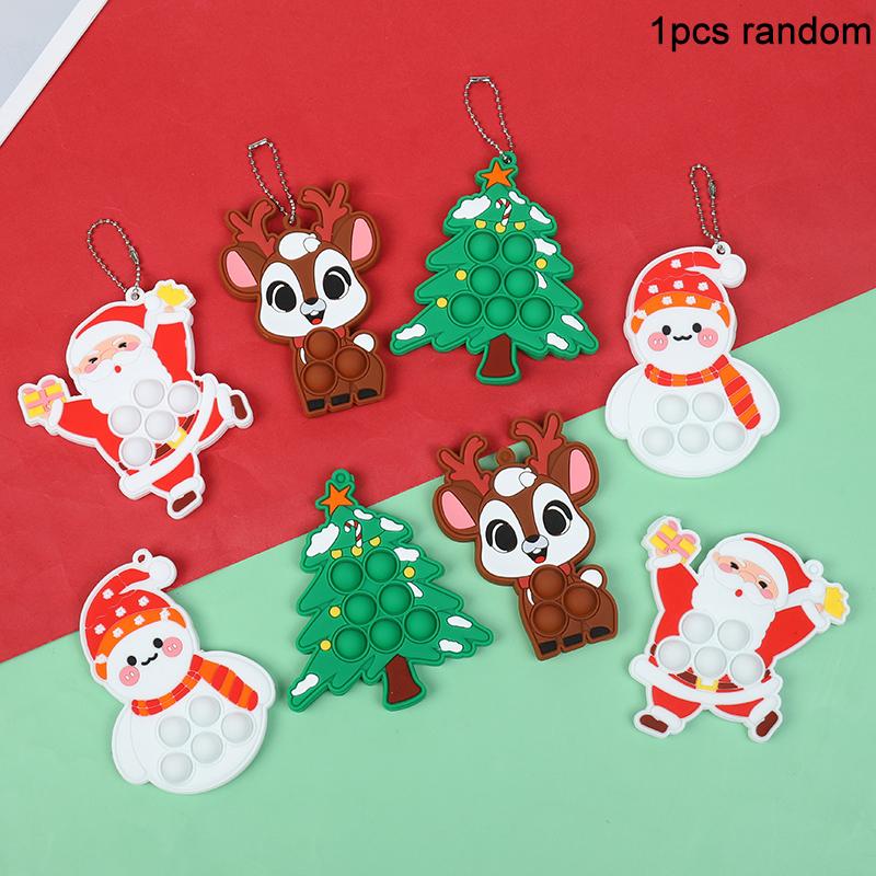 1-10Pcs Christmas Pop Keychains Silicone Bubble Pendant Xmas Tree Ornaments Kids New Year Party Gift Favors Squeeze Keychain
